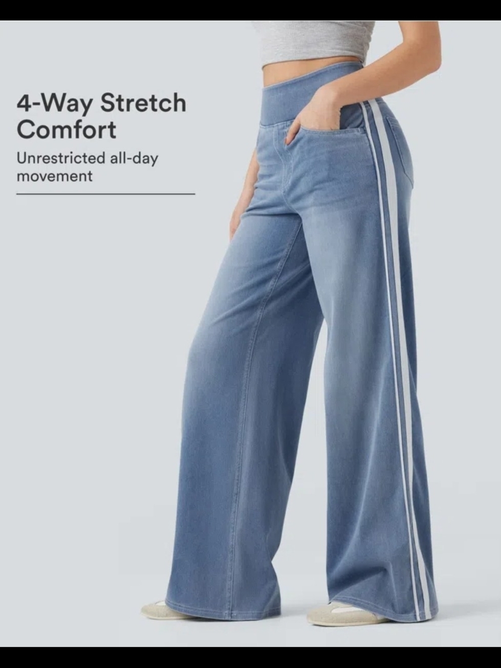 Halara Flex™ High Waisted Stripe Wide Leg Flowy Washed Sz M Reg. #047